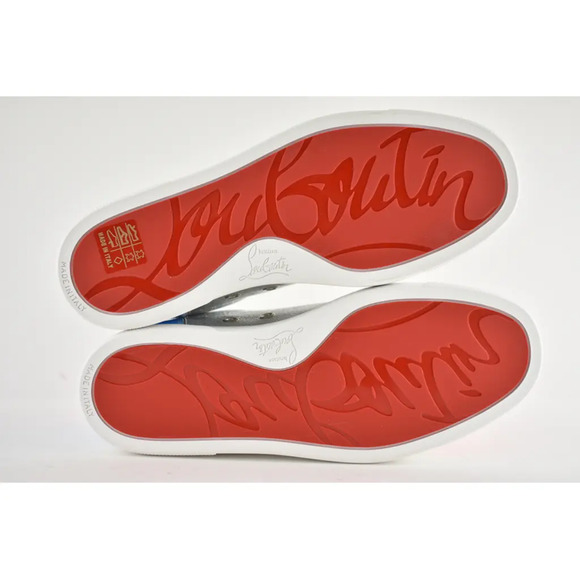 Christian Louboutin Fun Vieira Flat Patent Pink Silver Blue Low Top Sneaker 36.5 - Picture 12 of 12